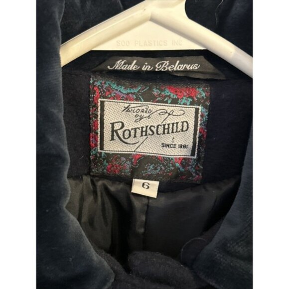 VTG Rothschild Girls' Blue Wool Blend Dress Coat with Velvet Accents, Size 6 - Picture 3 of 7